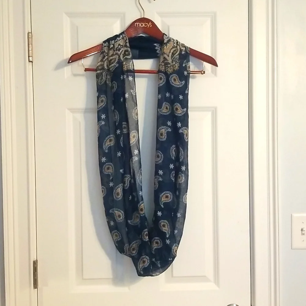 Infinity Scarf Bundle, 3 for $8, Blue Pattern, Blue Solid, Light Gray